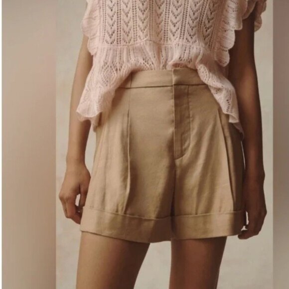 ANTHROPOLOGIE MAEVE Avery Pleated Trouser Shorts Cedar Size 16 NEW